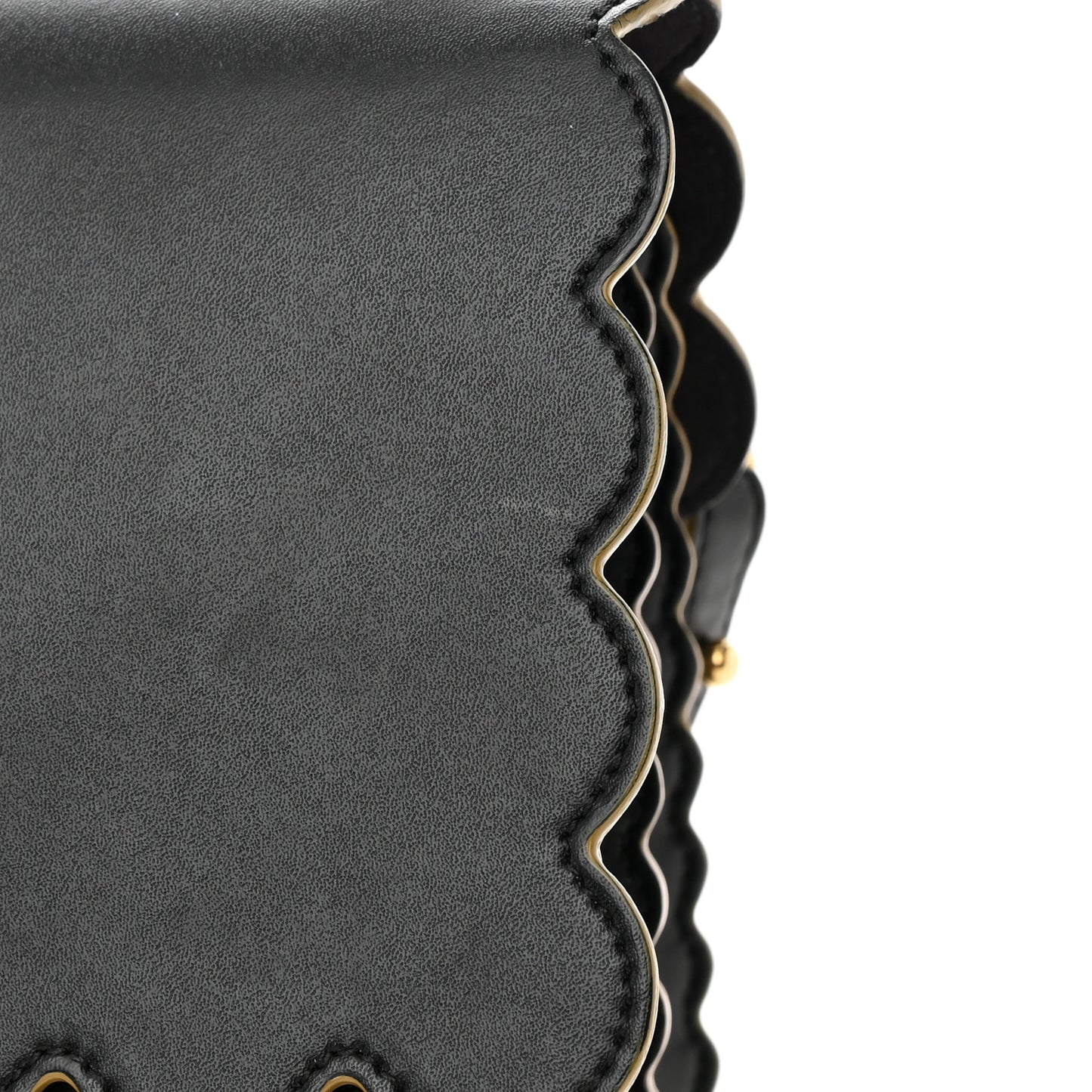 Vitello Liberty Scalloped Studded Kan I Shoulder Bag Black