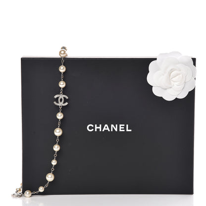 Chanel Crystal Pearl CC Long Necklace Silver 5 of 5