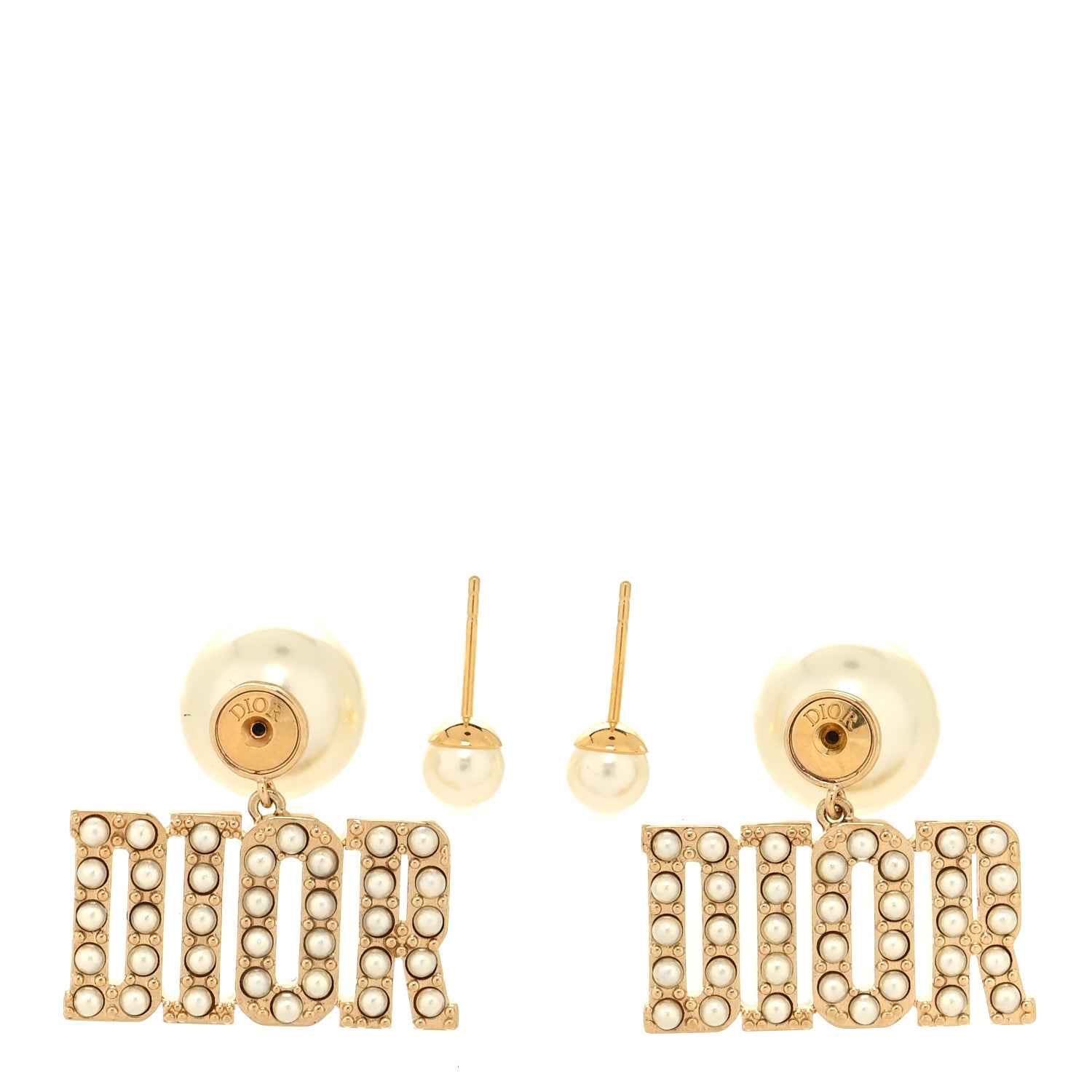 Christian Dior Metal Pearl Tribal Drop Earrings Gold 3 of 4