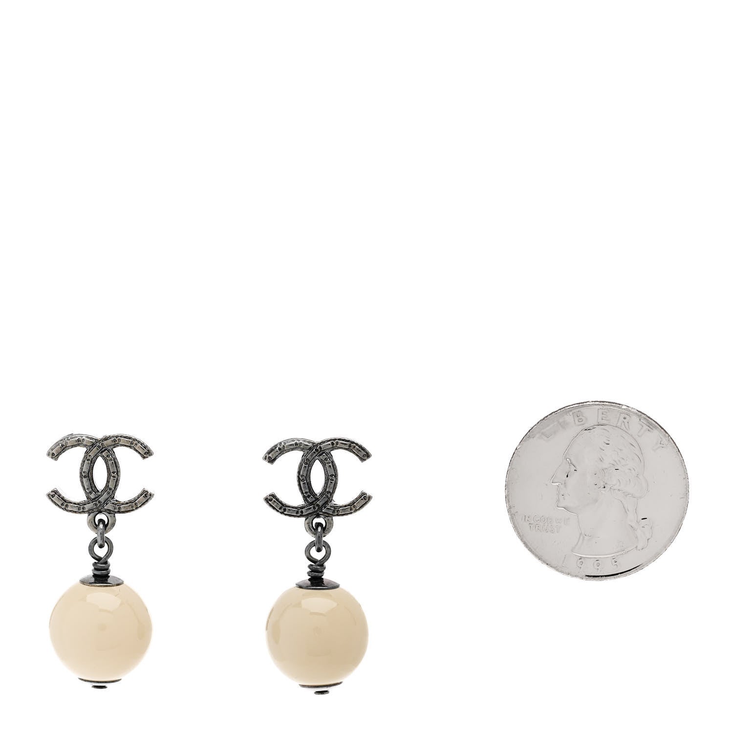 Chanel Bead CC Drop Earrings Ruthenium White 2 of 5