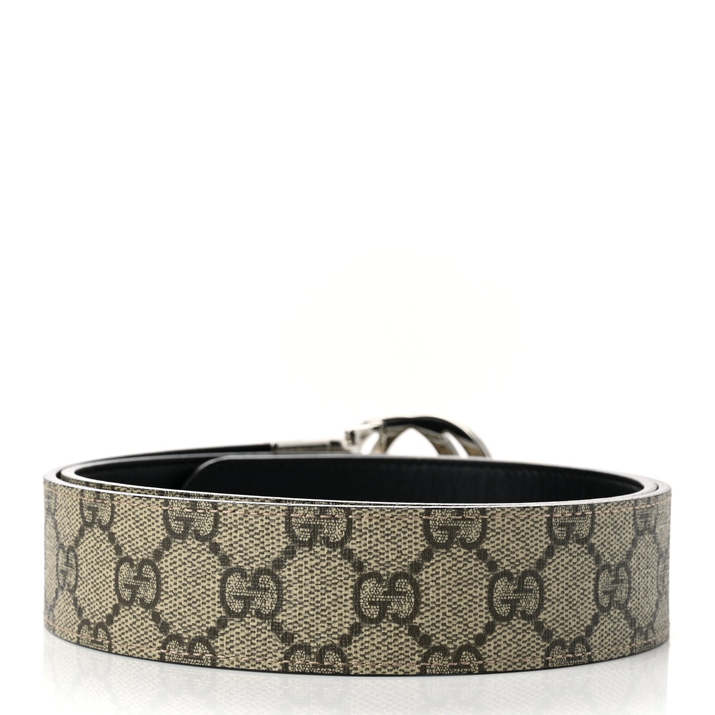 GG Supreme Monogram Selleria Calfskin Interlocking G Reversible 37mm Belt 90 36 Beige Ebony Black