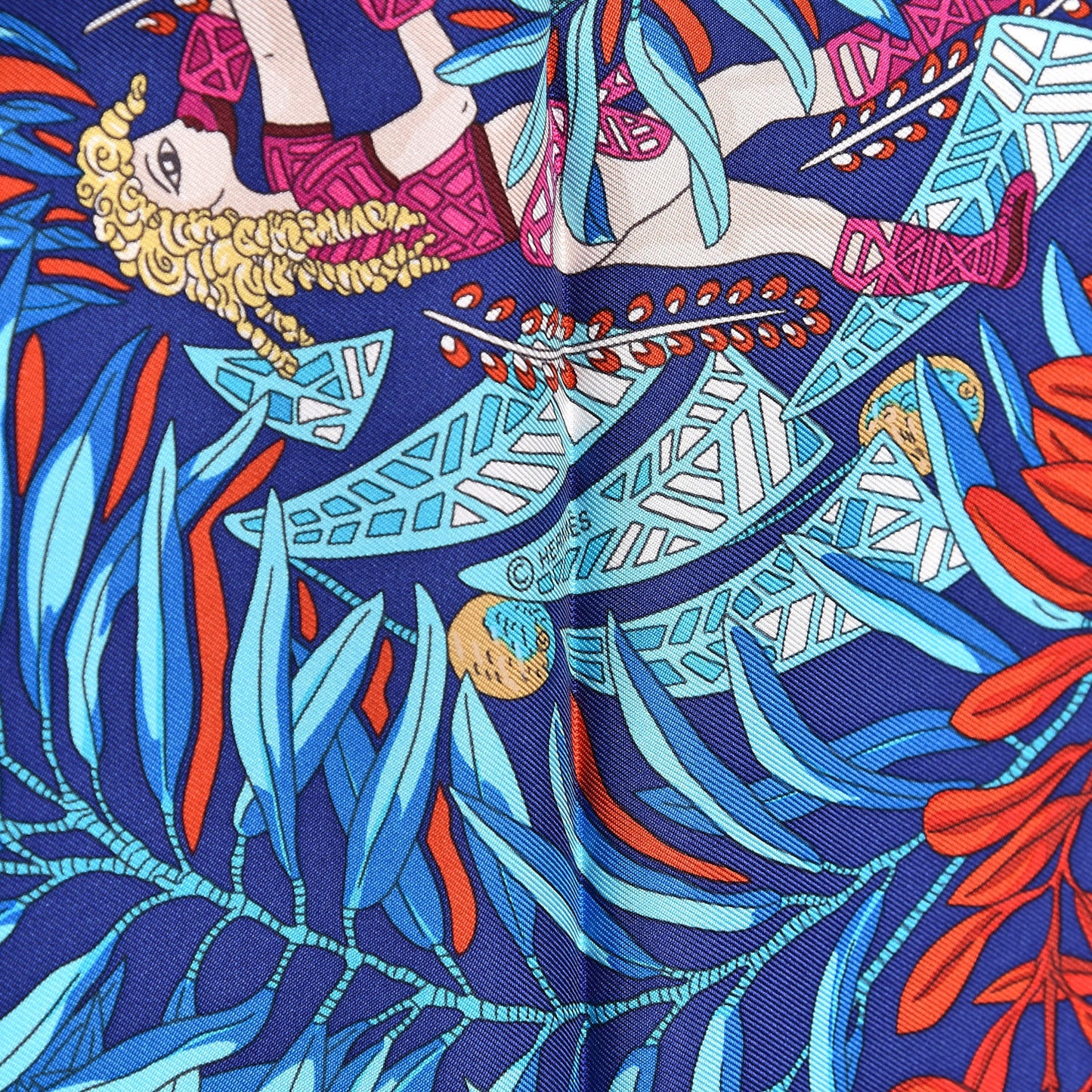 Silk La Promenade de Platon Scarf 90 Indigo Rouge Turquoise