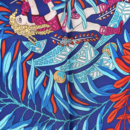 Hermes Silk La Promenade de Platon Scarf 90 Indigo Rouge Turquoise 5 of 5
