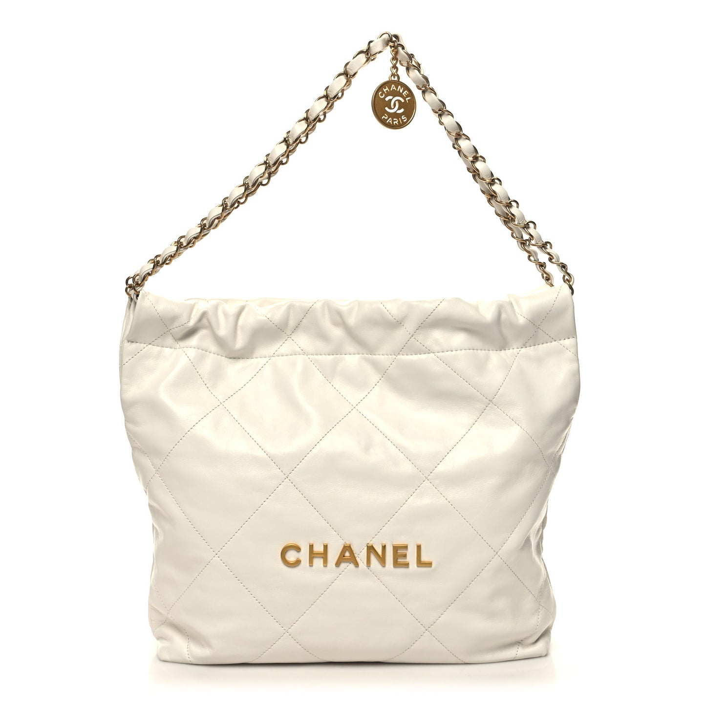 Shiny Calfskin Quilted Small Chanel 22 White