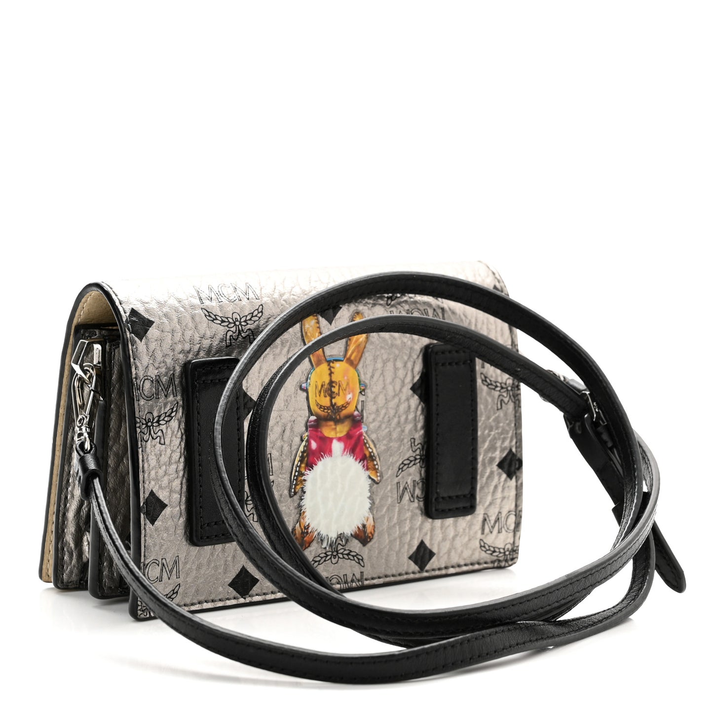 Metallic Visetos Mini Rabbit Crossbody Bag Silver