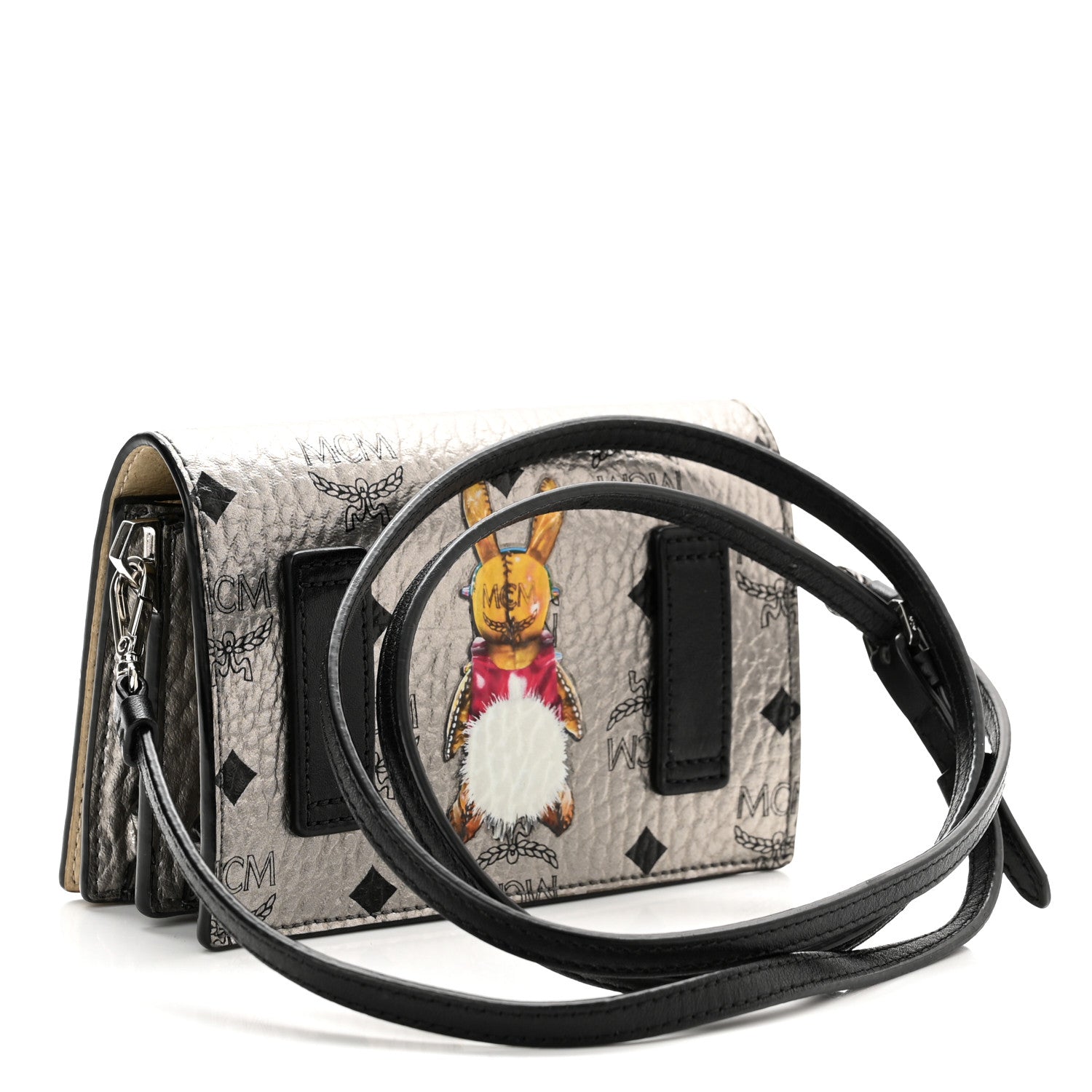 MCM Metallic Visetos Mini Rabbit Crossbody Bag Silver 3 of 9