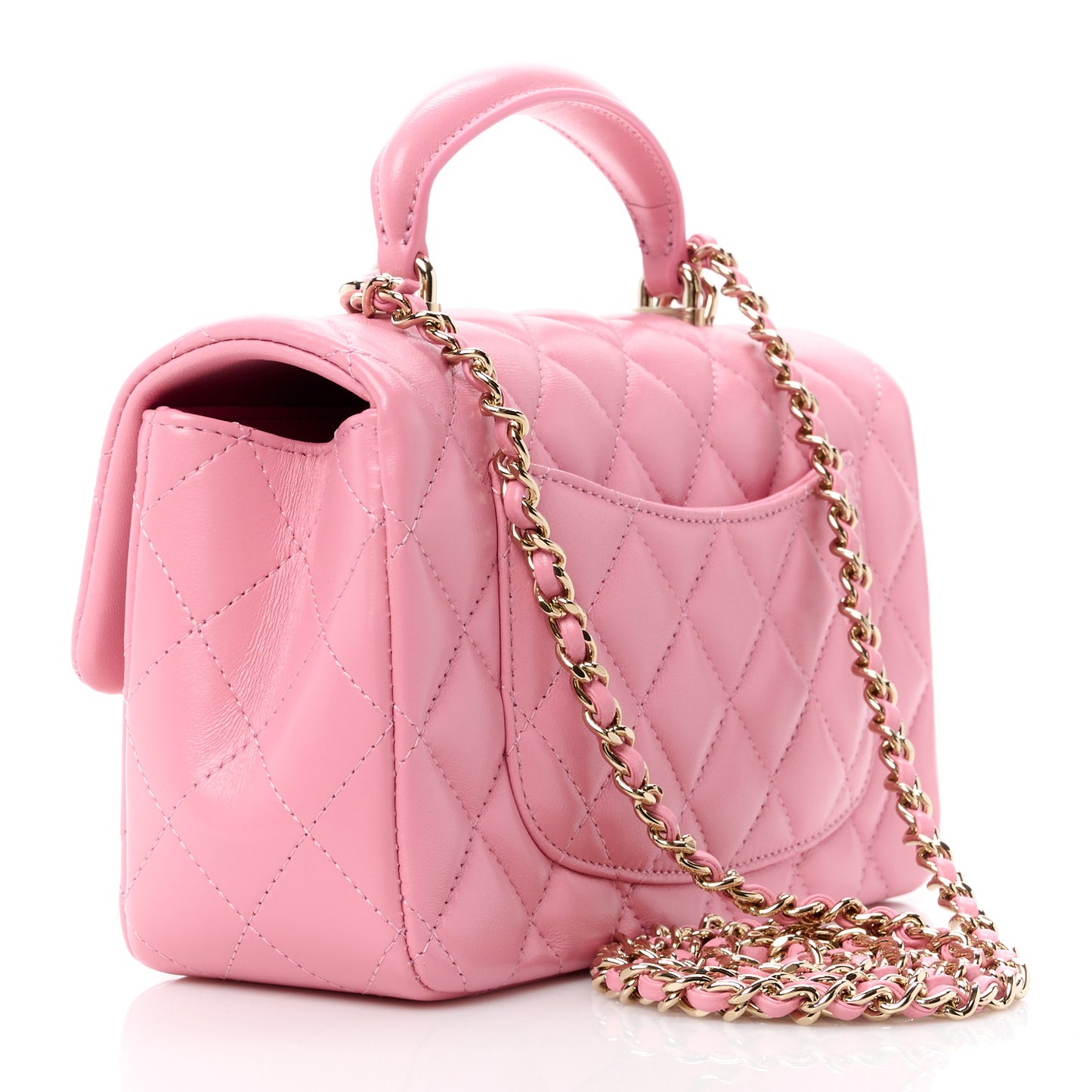 Lambskin Quilted Mini Top Handle Rectangular Flap Pink
