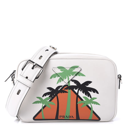 Prada City Calf Palm Tree Print Camera Bag White Papaya 1 of 9