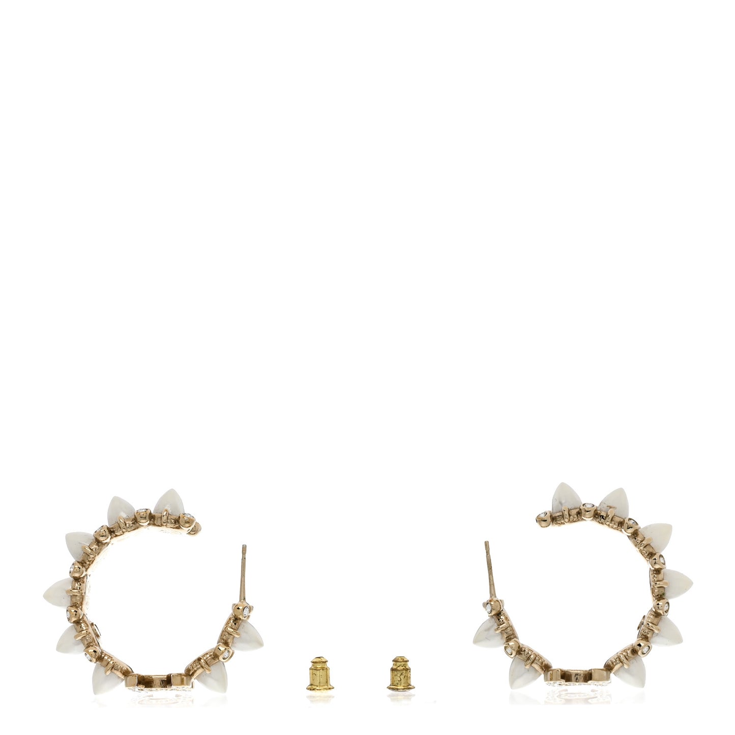Spike Pearl Crystal CC Hoop Earrings Gold Pearly White