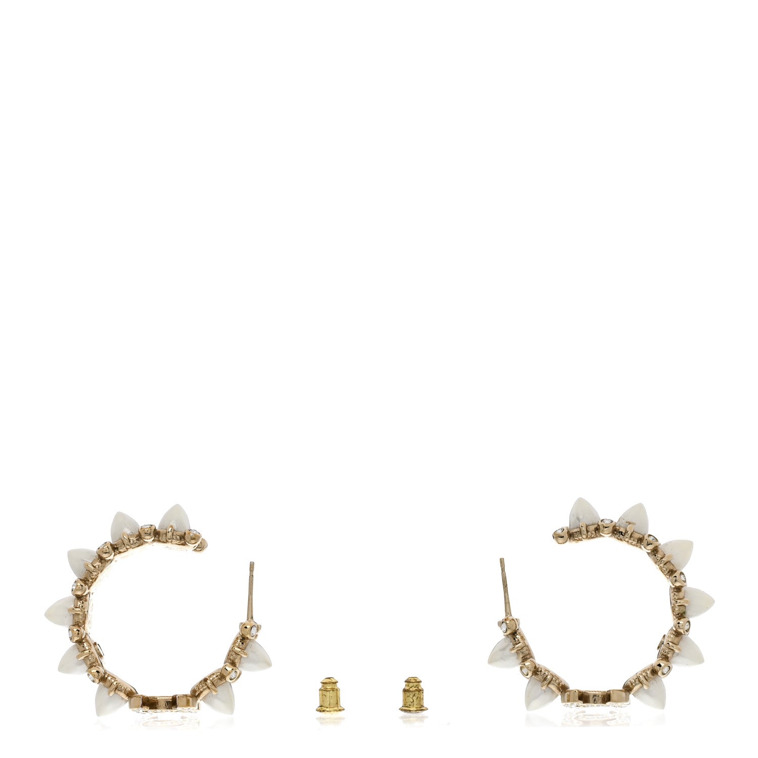 Chanel Spike Pearl Crystal CC Hoop Earrings Gold Pearly White 3 of 5