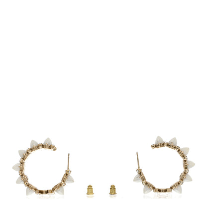 Chanel Spike Pearl Crystal CC Hoop Earrings Gold Pearly White 3 of 5