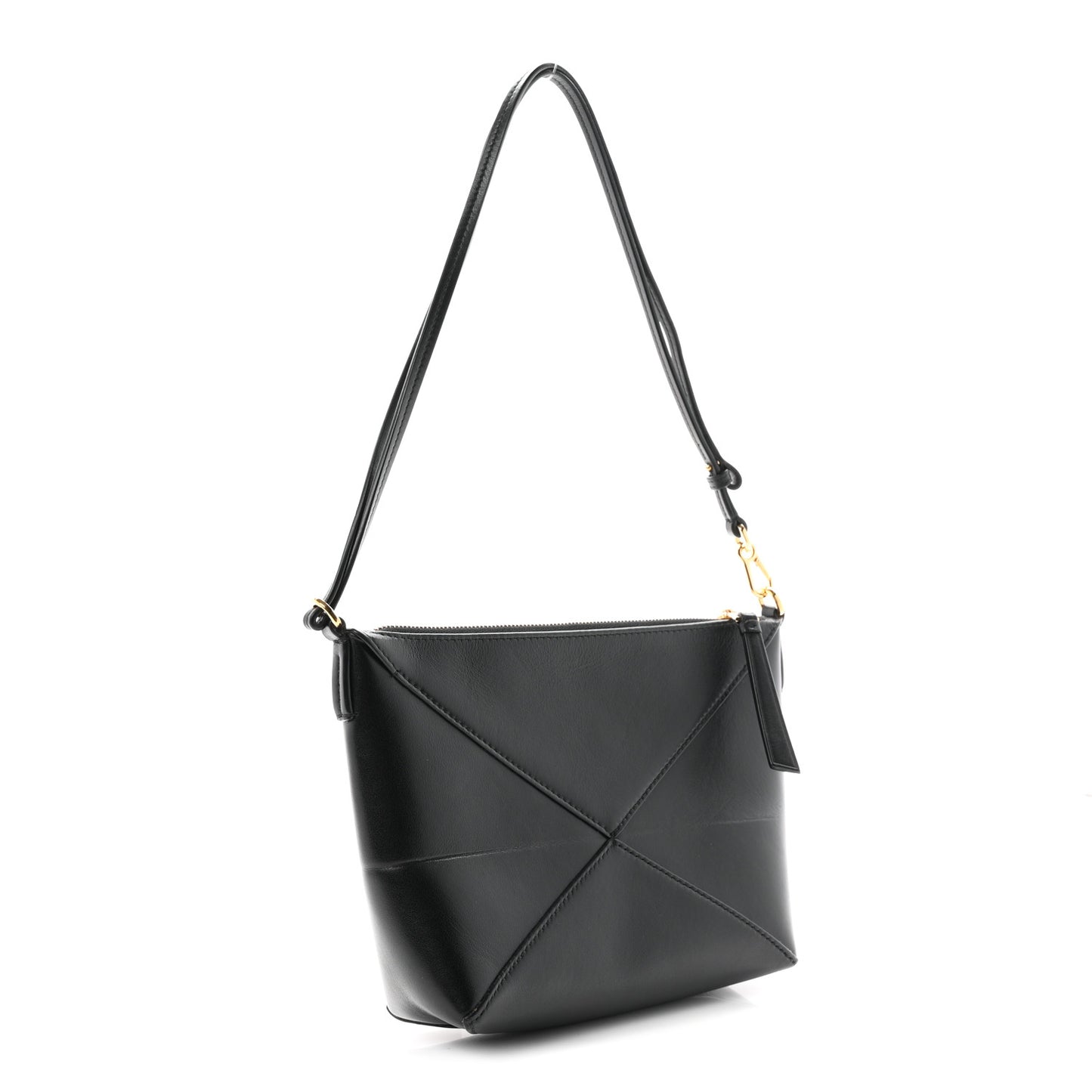 Shiny Calfskin Puzzle Fold Pouch Black