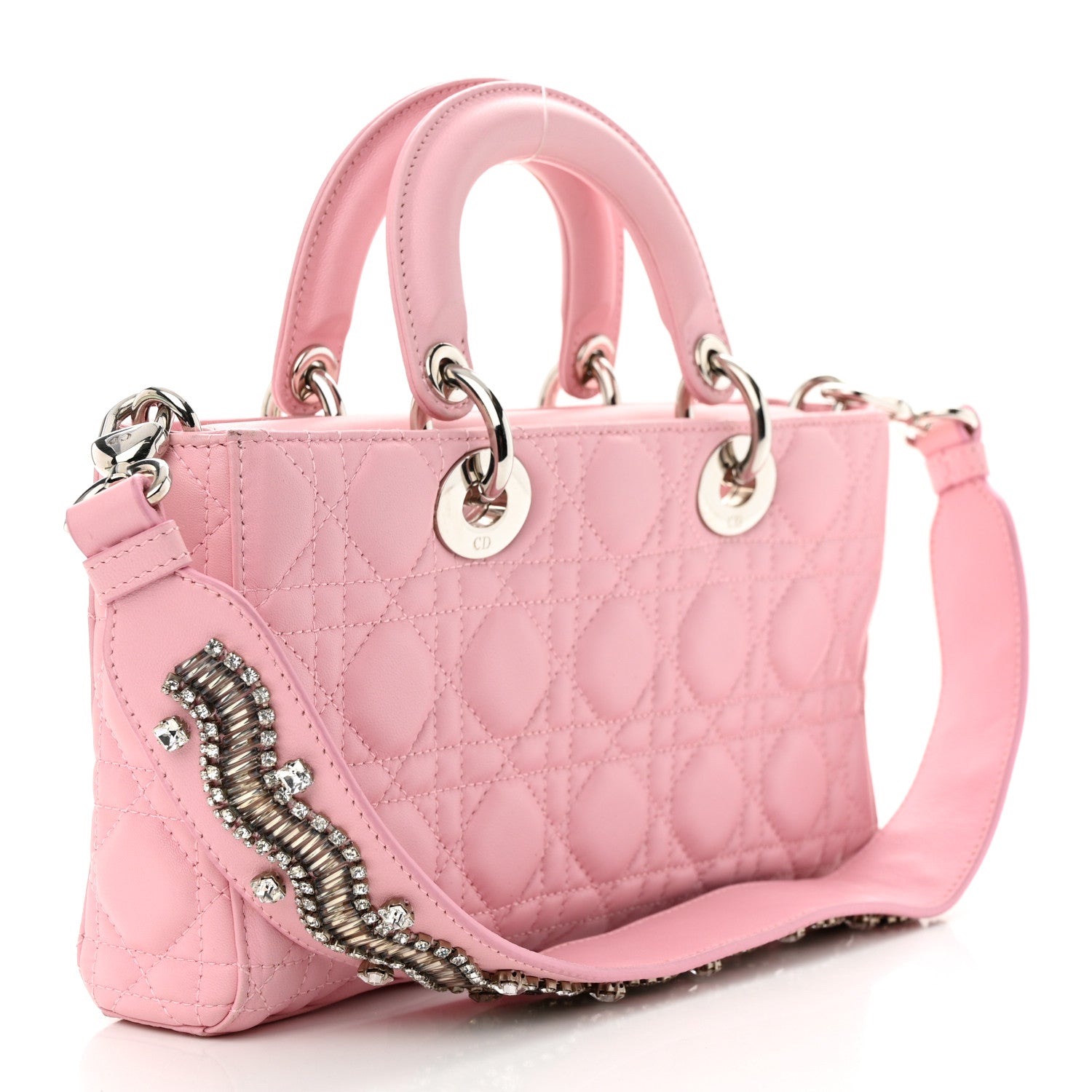 Christian Dior Lambskin Cannage Crystal Medium Lady D-Joy Light Pink 3 of 11