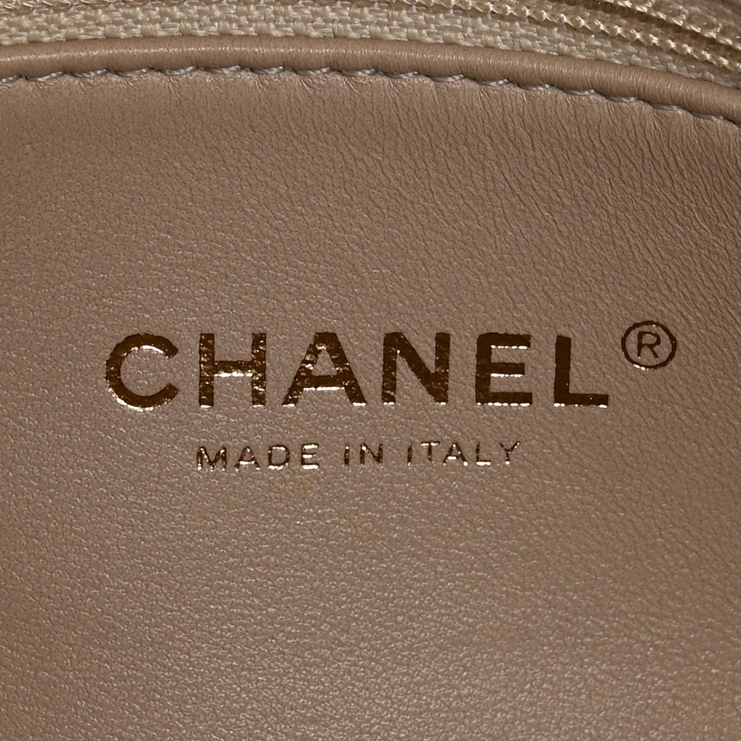 Calfskin Chevron Quilted Medal Flap Beige