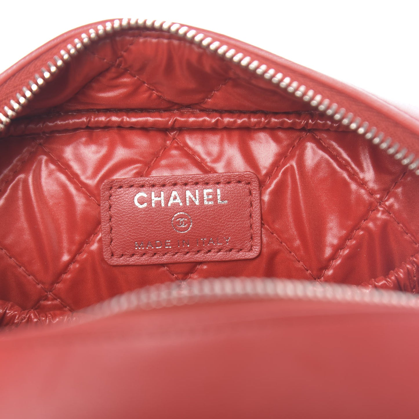 Lambskin Quilted Medium Curvy Pouch Cosmetic Case Red