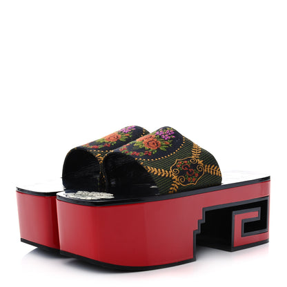 Gucci Patent Mother of Pearl Jacquard Square G Roses Platform Slide Sandals 39 Multicolor 3 of 10