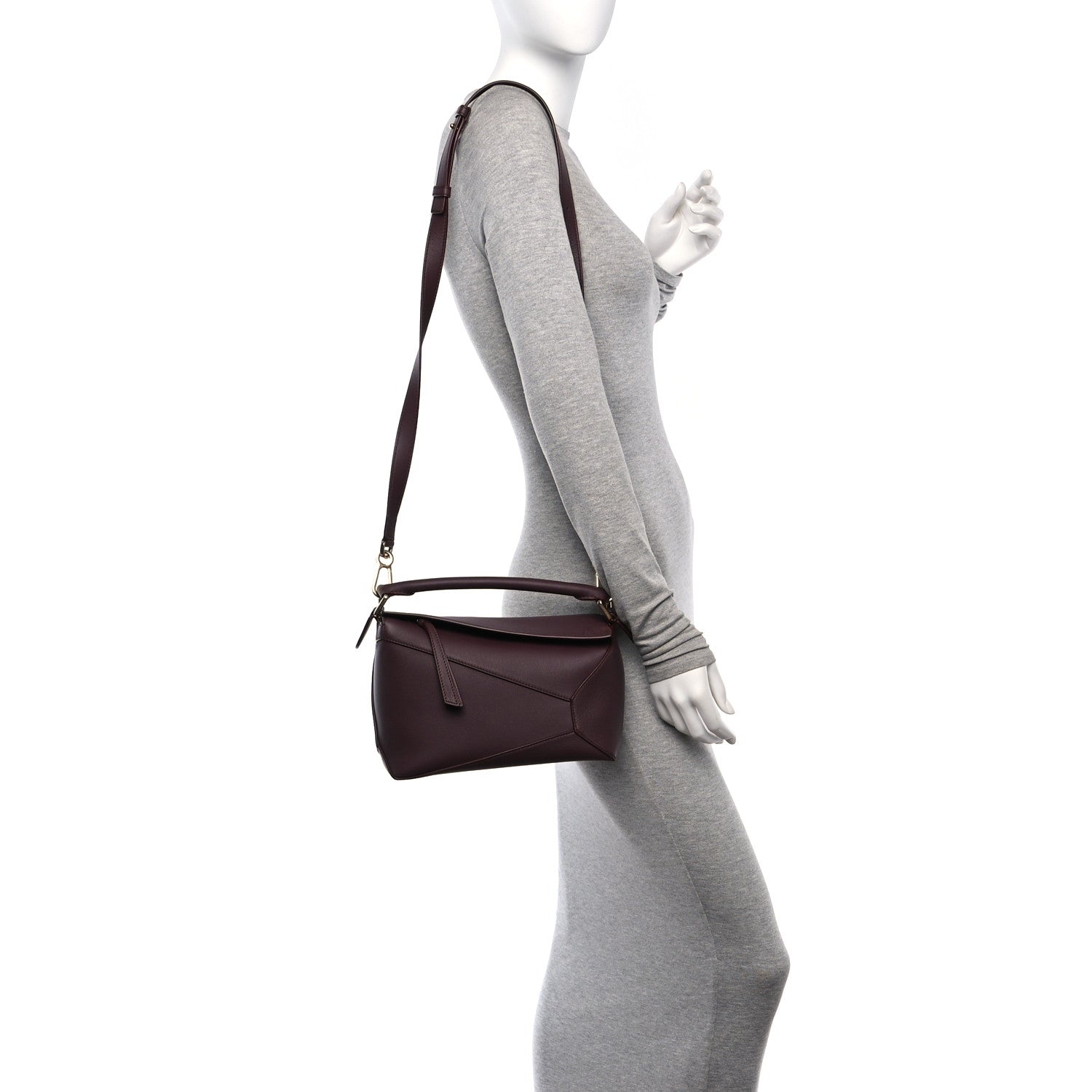 Loewe Soft Grained Calfskin Small Puzzle Edge Bag Dark Burgundy 2 of 14