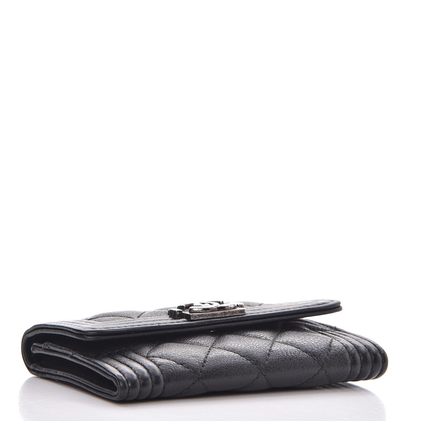 Calfskin Quilted Boy Card Holder Wallet Black