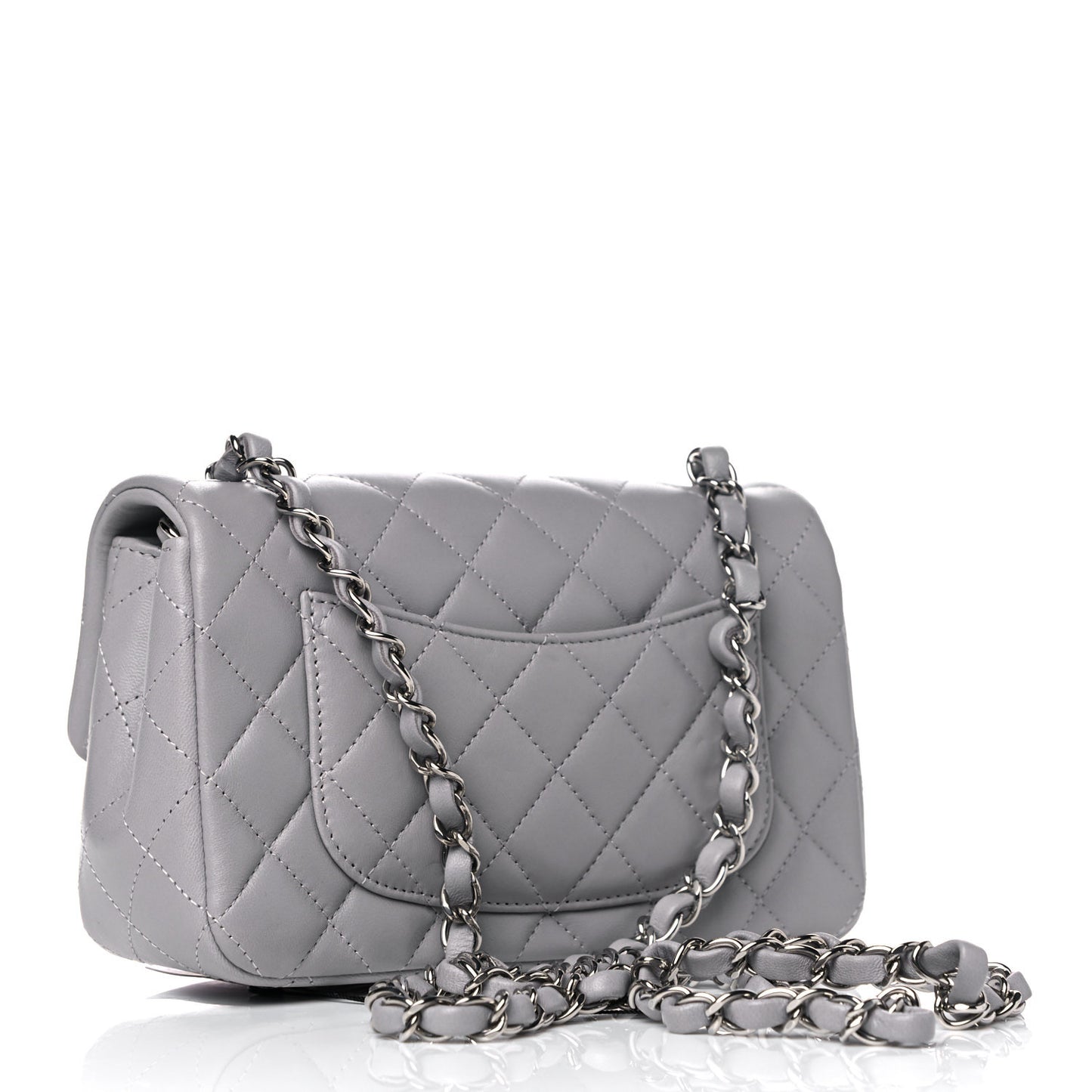 Lambskin Quilted Mini Rectangular Flap Grey