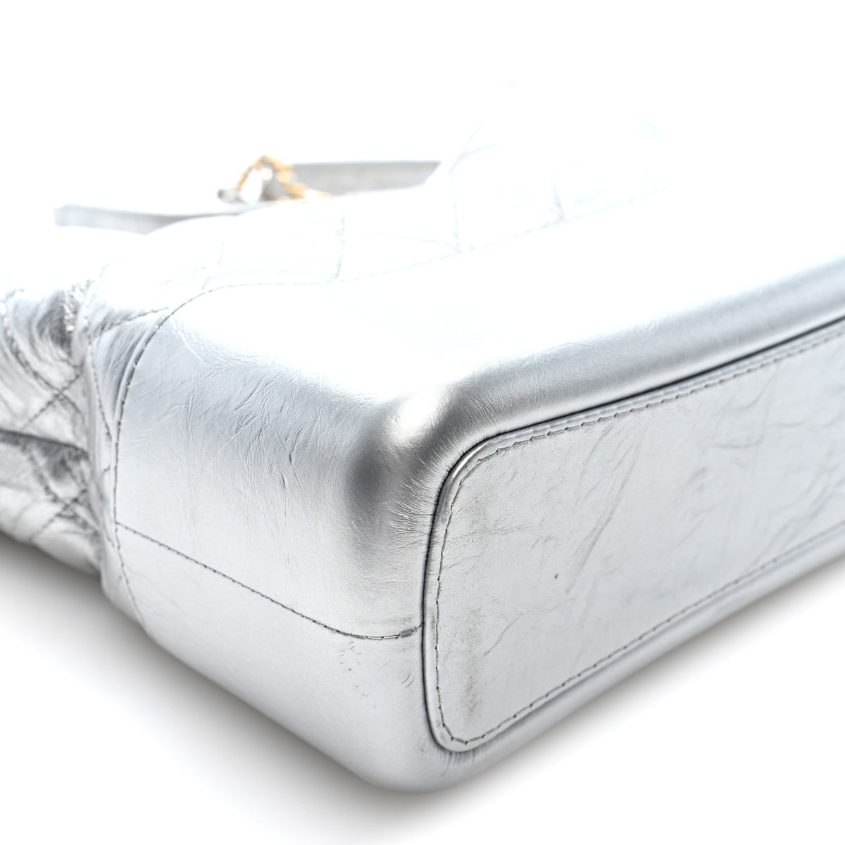 Metallic Aged Calfskin Quilted Medium Gabrielle Silver