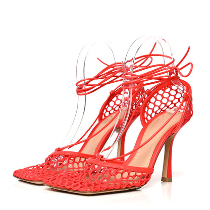 Bottega Veneta Mesh Nappa Stretch Ankle Tie Sandals 37 Tomato 3 of 7