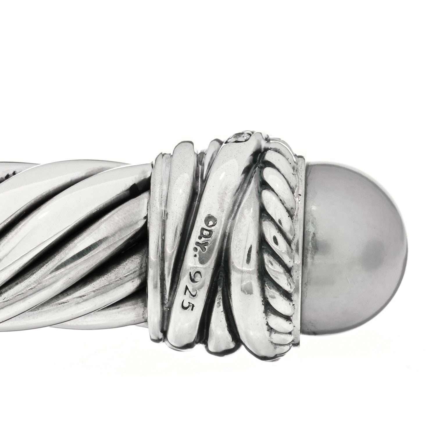David Yurman Sterling Silver Diamond Pearl 10mm Crossover Hinge Bracelet 3 of 3