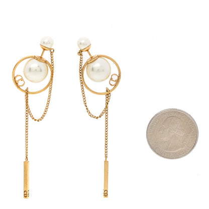 Christian Dior Pearl Tribales Dangle Chain Earrings Gold 2 of 4