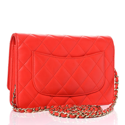 Chanel Lambskin Quilted Wallet On Chain WOC Red 3 of 21