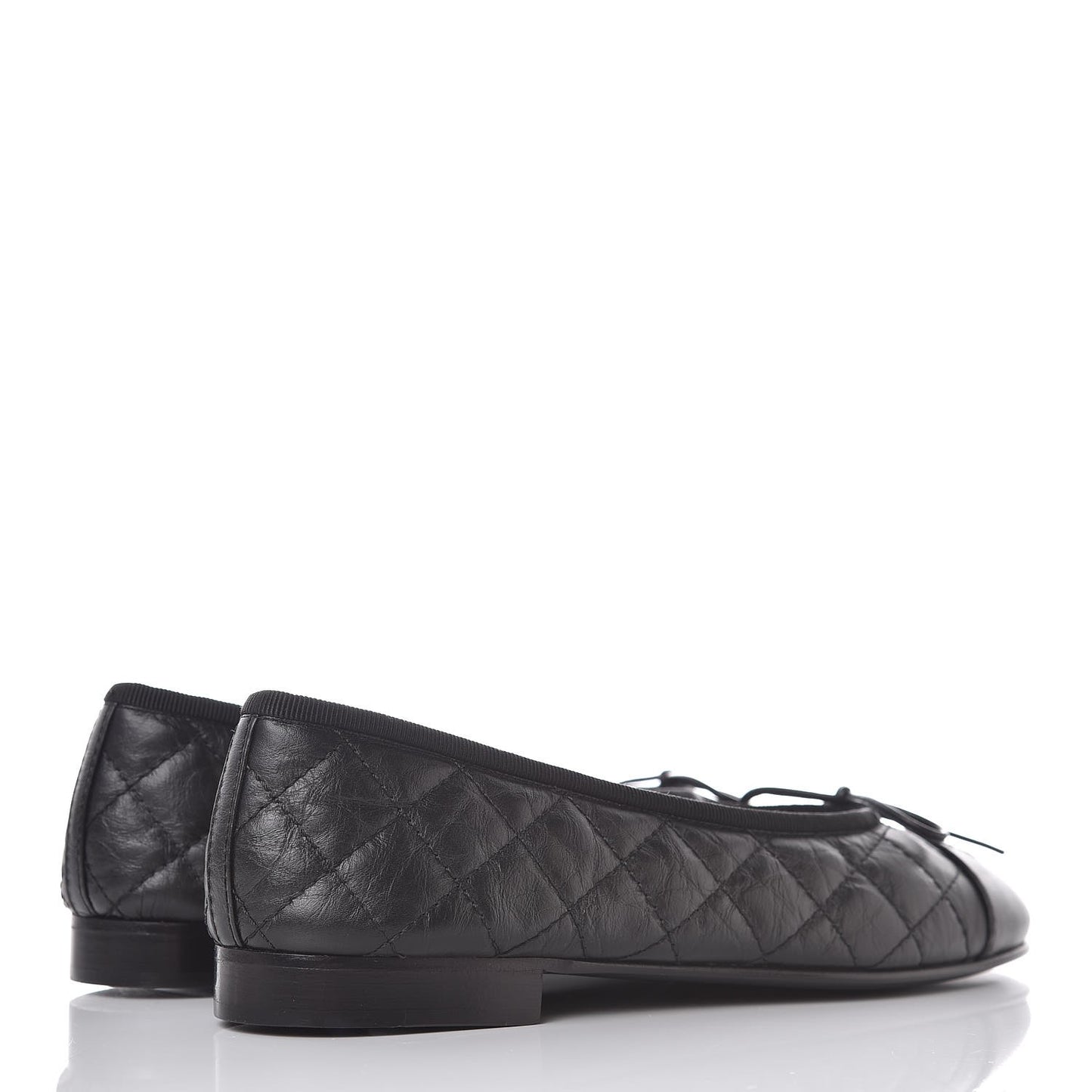 Aged Calfskin Quilted Cap Toe Ballerina Flats 36.5 Black