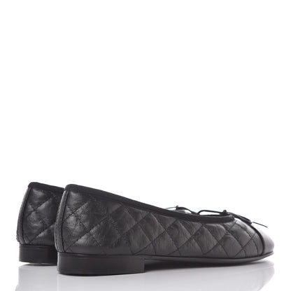 Chanel Aged Calfskin Quilted Cap Toe Ballerina Flats 36.5 Black 4 of 9