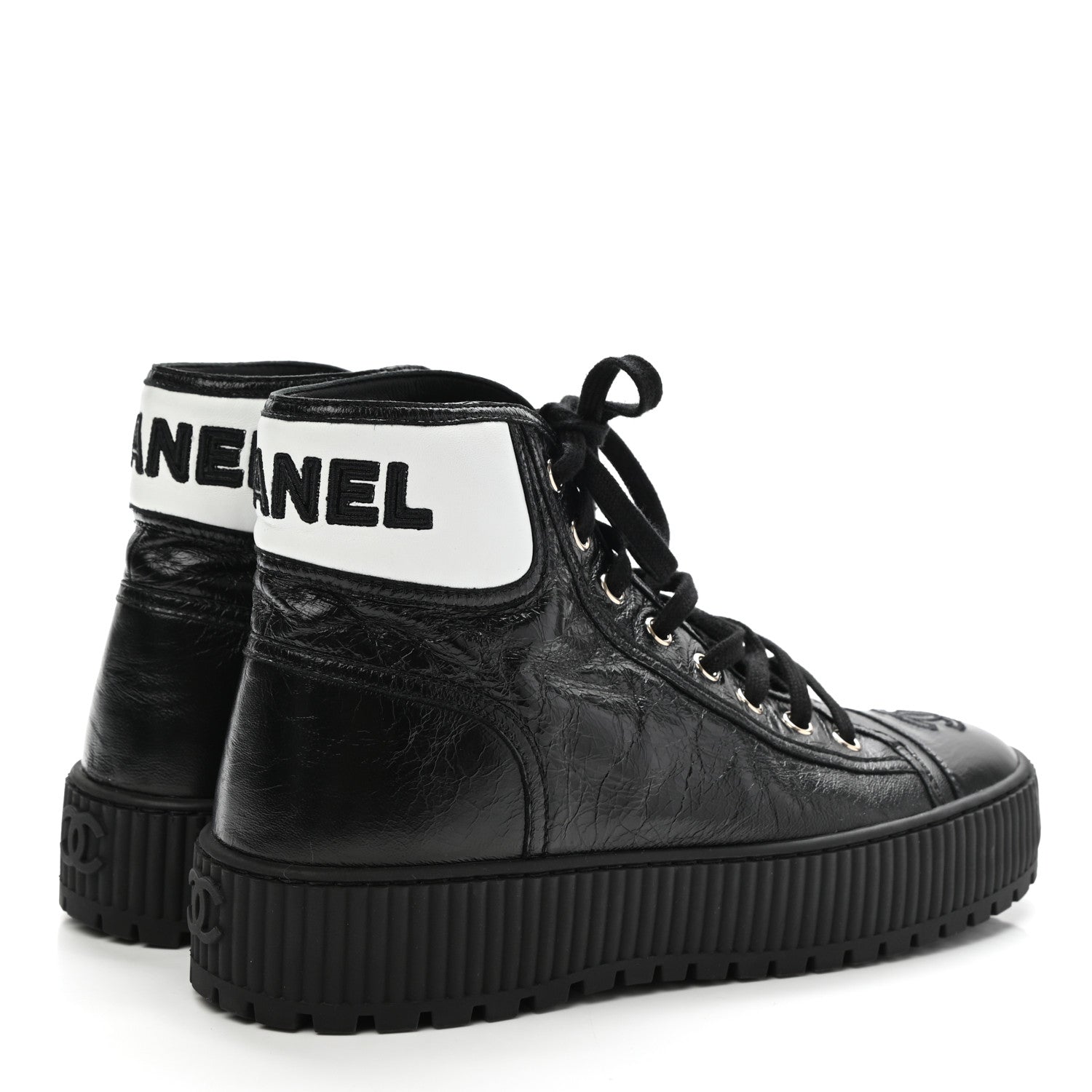 Chanel Aged Calfskin Lace Up Cap Toe Sneakers 40 Black White 4 of 8