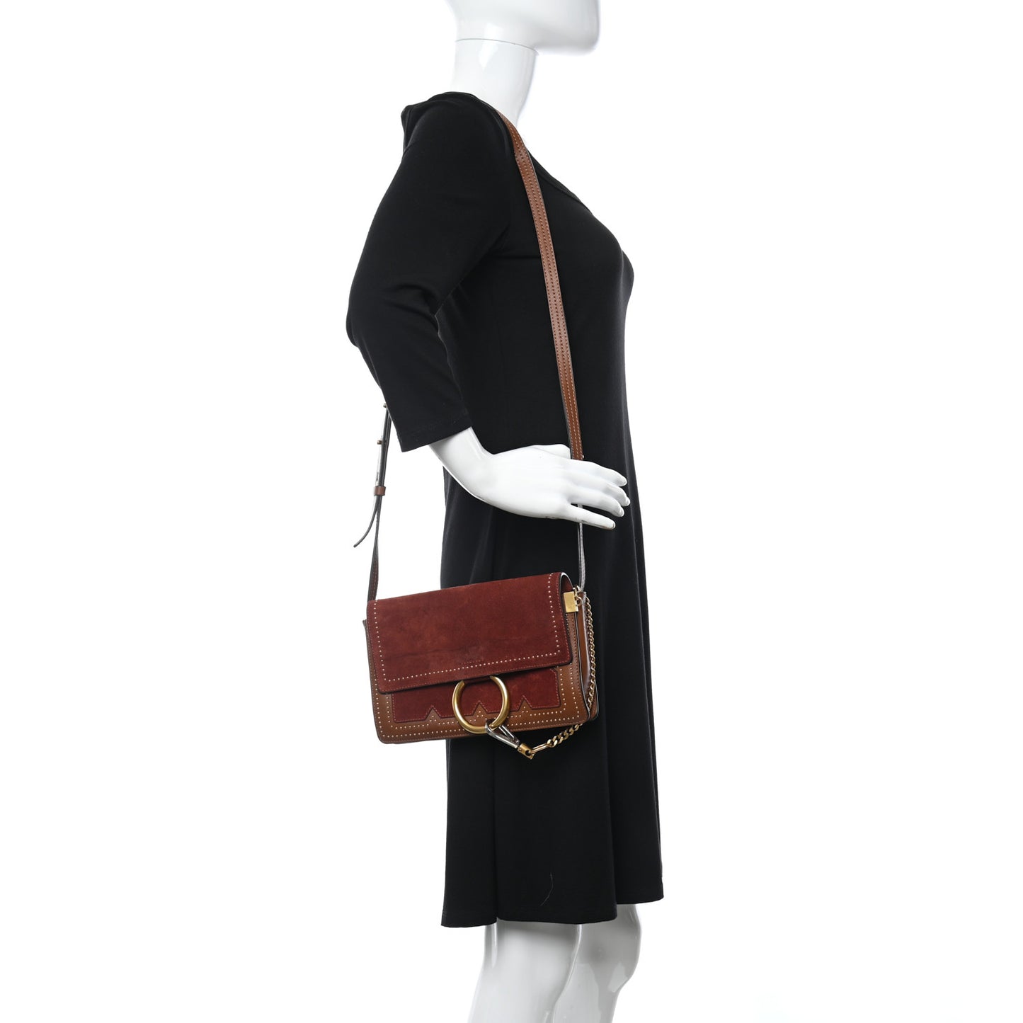 Suede Calfskin Studded Small Faye Shoulder Bag Brown