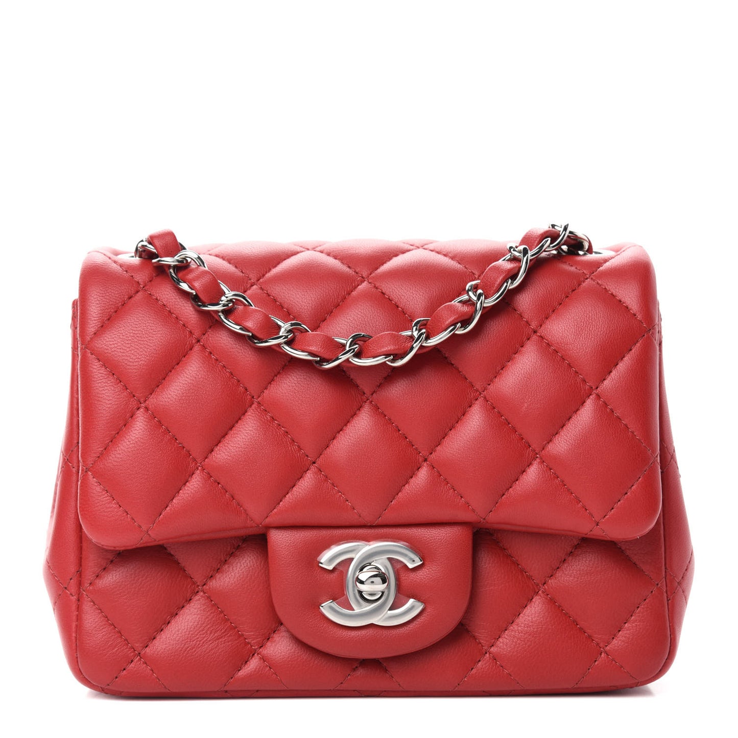 Lambskin Quilted Mini Square Flap Red