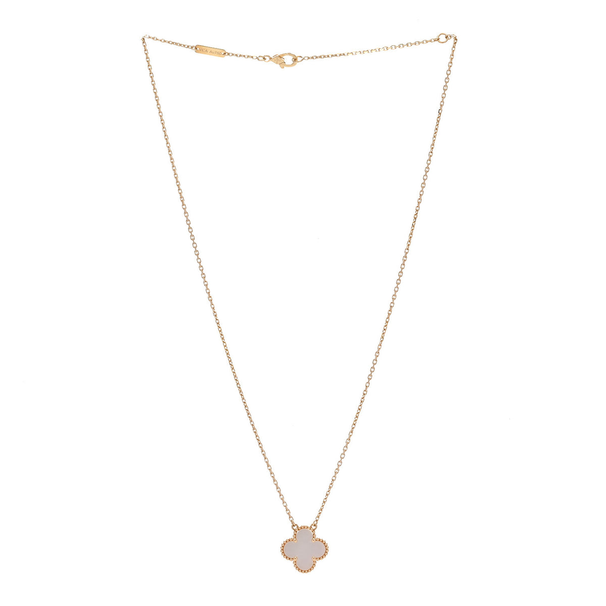 18K Yellow Gold Mother of Pearl Vintage Alhambra Pendant Necklace