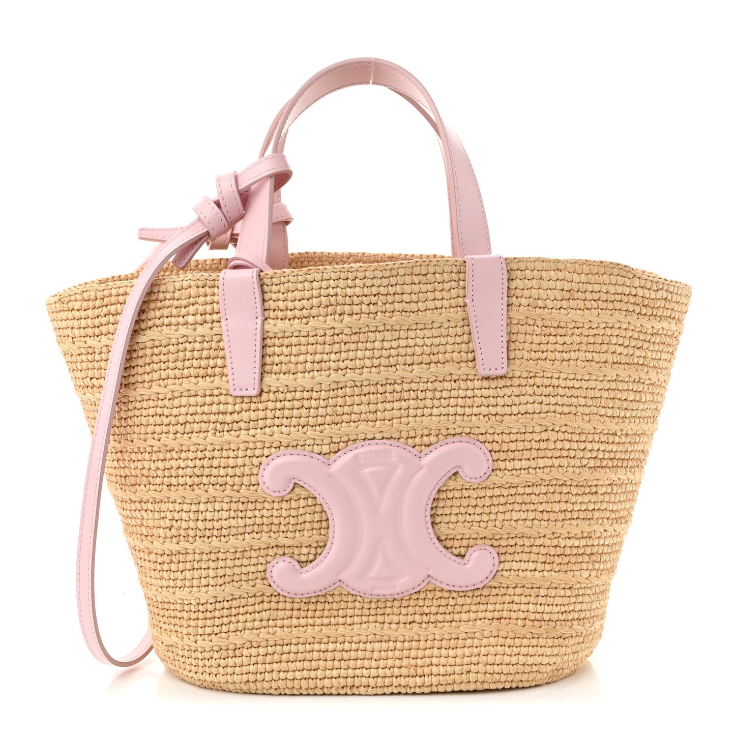 Raffia Calfskin Triomphe Teen Panier Bleached Pink