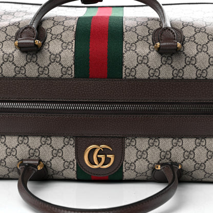 Gucci GG Supreme Monogram Textured Dollar Calfskin Web Savoy Travel Bag Beige Ebony New Acero 10 of 10