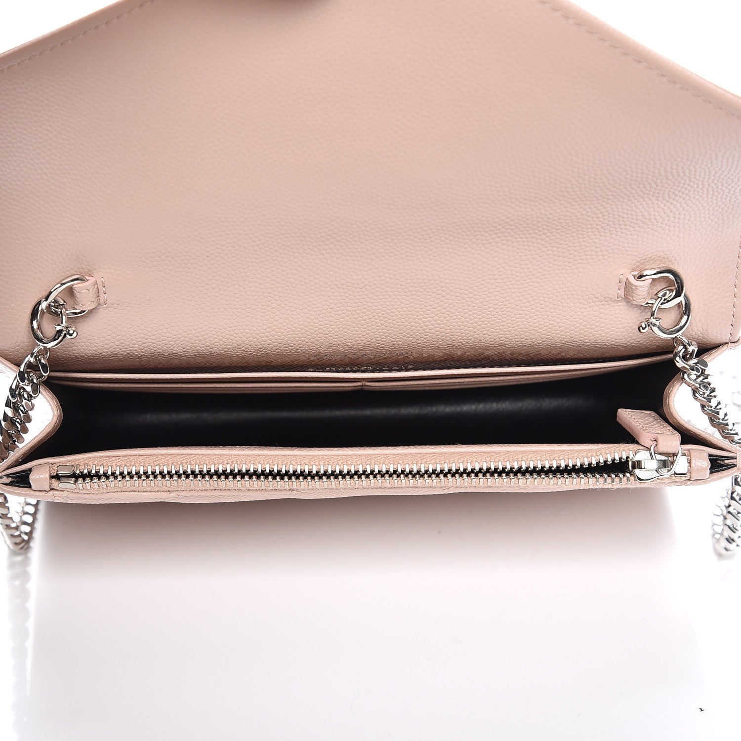 Saint Laurent Grain De Poudre Matelasse Chevron Monogram Envelope Chain Wallet Pale Pink 5 of 7