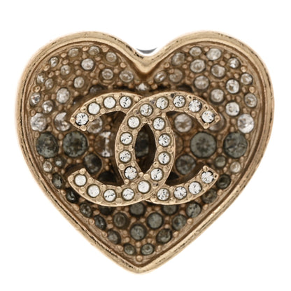 Chanel Crystal CC Resin Heart Ring Gold Black 1 of 5