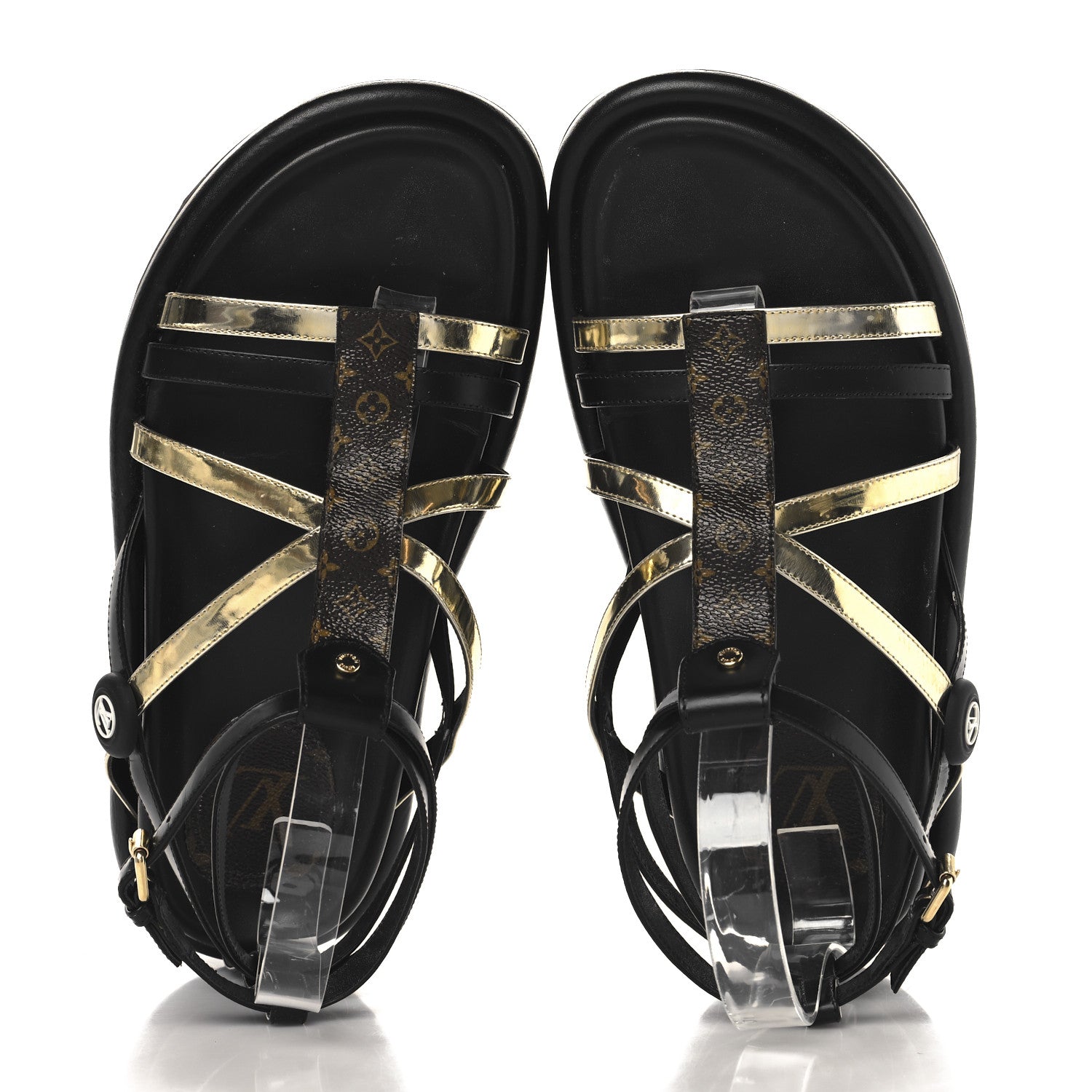 Louis Vuitton Patent Calfskin Monogram Pool Pillow Comfort Sandals 39 Gold Black Brown 2 of 9