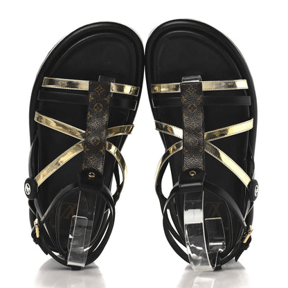 Louis Vuitton Patent Calfskin Monogram Pool Pillow Comfort Sandals 39 Gold Black Brown 2 of 9