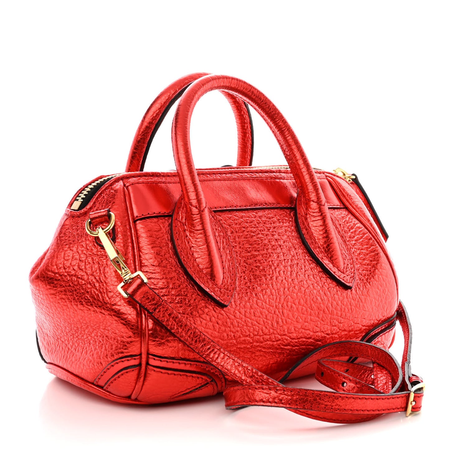 Metallic Calfskin Small Blaze Satchel Red
