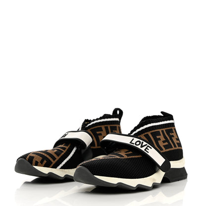 Fendi Stretch Yarn FF Stiff Band Rockoko Sneakers 37.5 Black White Tobacco 3 of 19