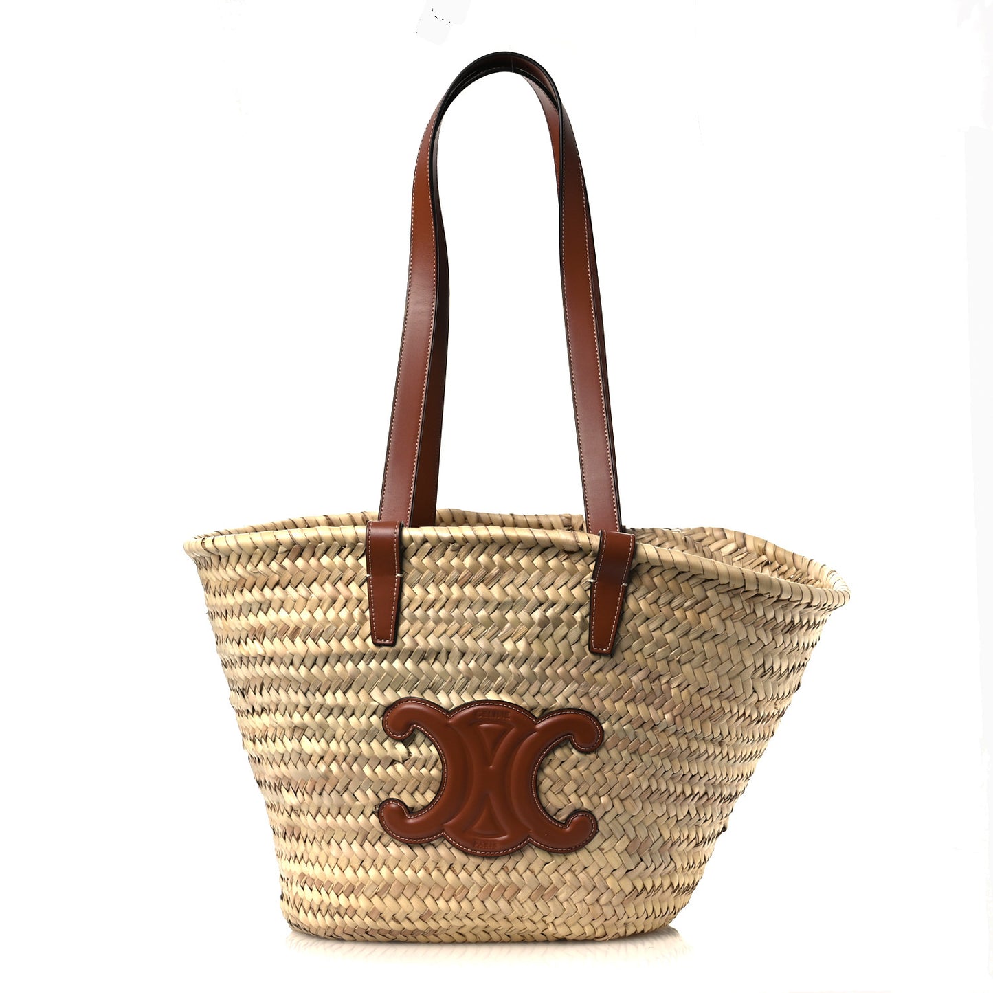 Raffia Calfskin Triomphe Medium Panier Tan Tan