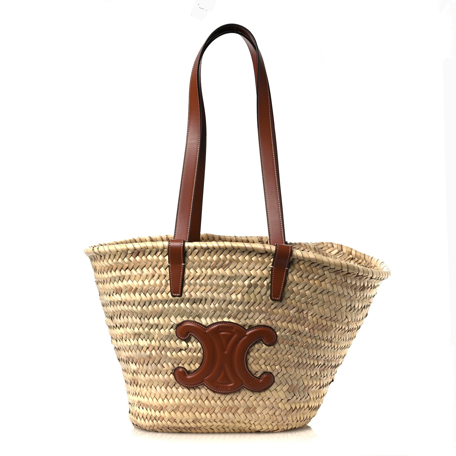 Celine Raffia Calfskin Triomphe Medium Panier Tan Tan 1 of 9