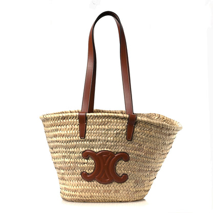 Celine Raffia Calfskin Triomphe Medium Panier Tan Tan 1 of 9