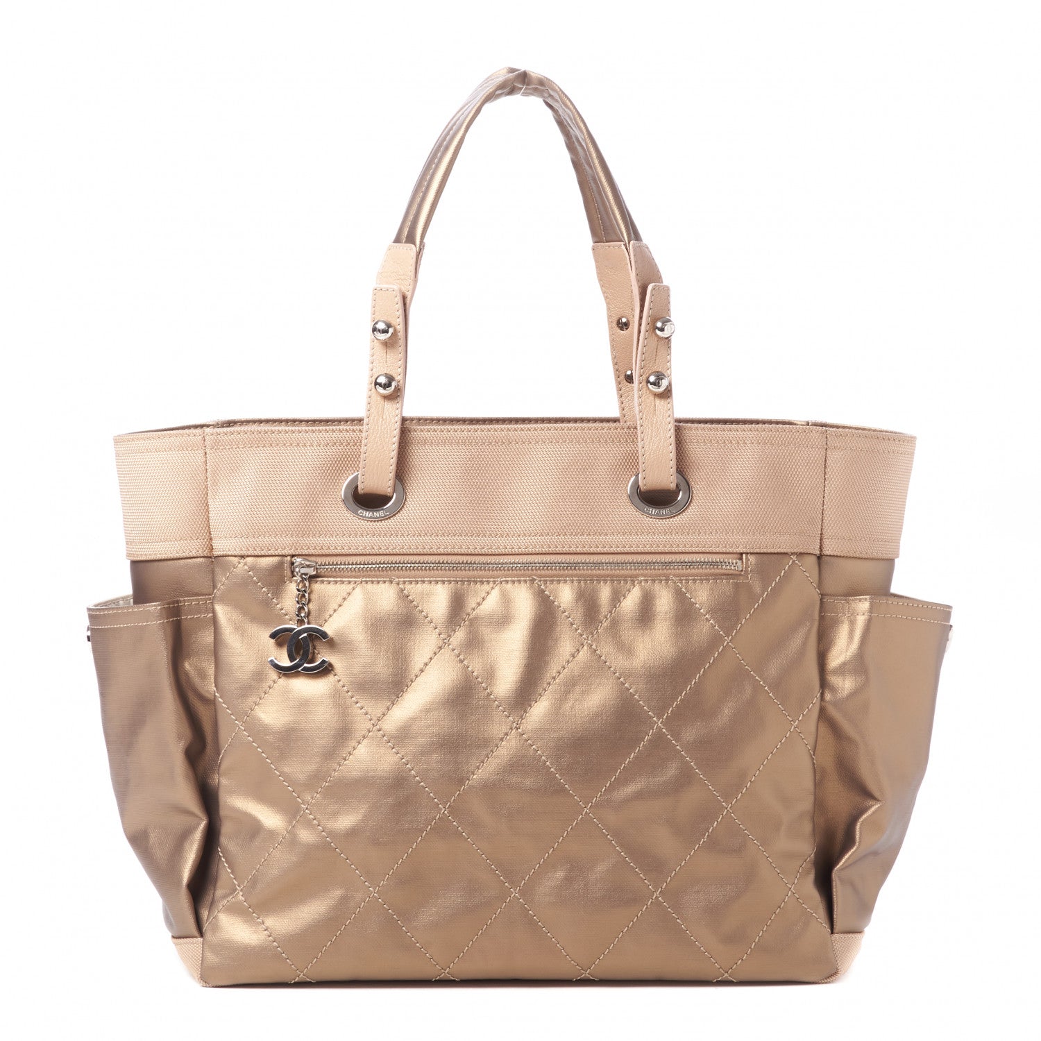 Chanel Metallic Coated Canvas Large Paris Biarritz Tote Gold 3 of 11