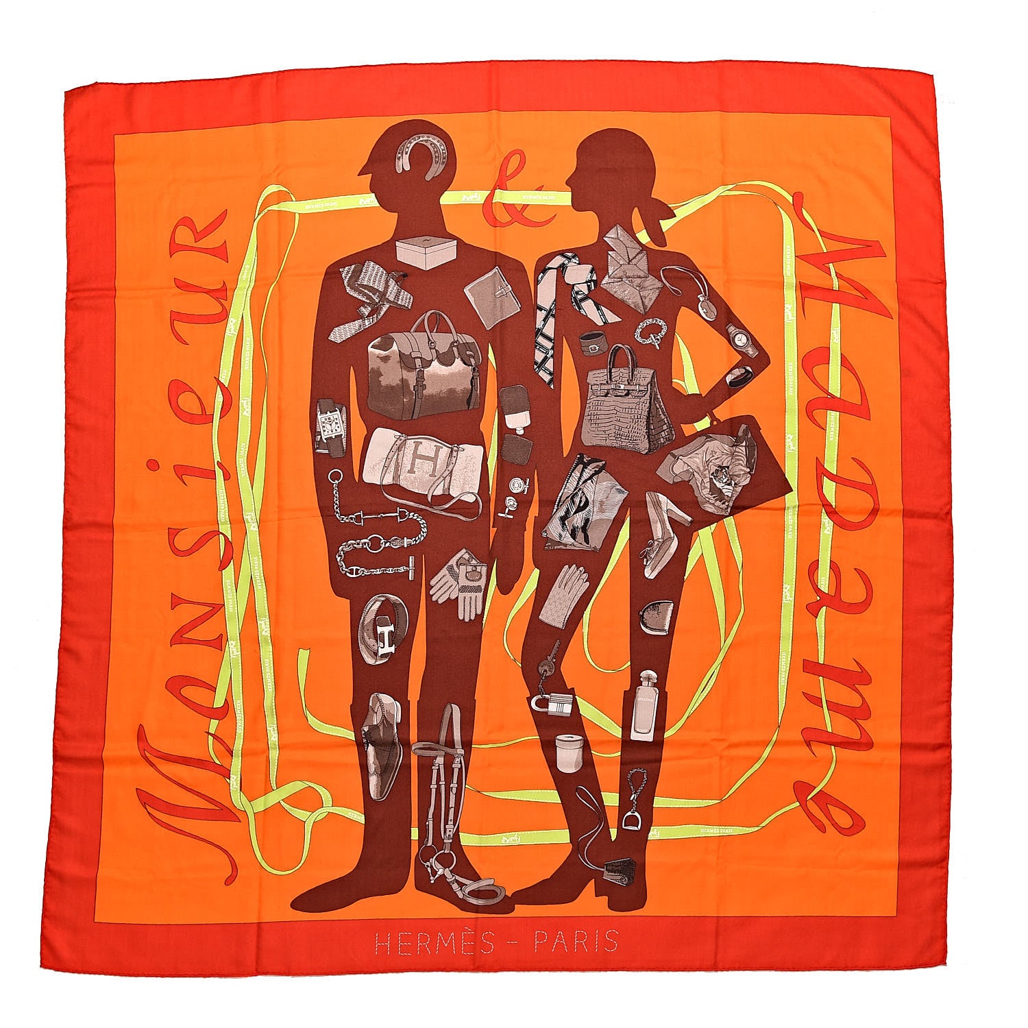 Hermes Cashmere Silk Monsieur Et Madame Shawl 140 1 of 5