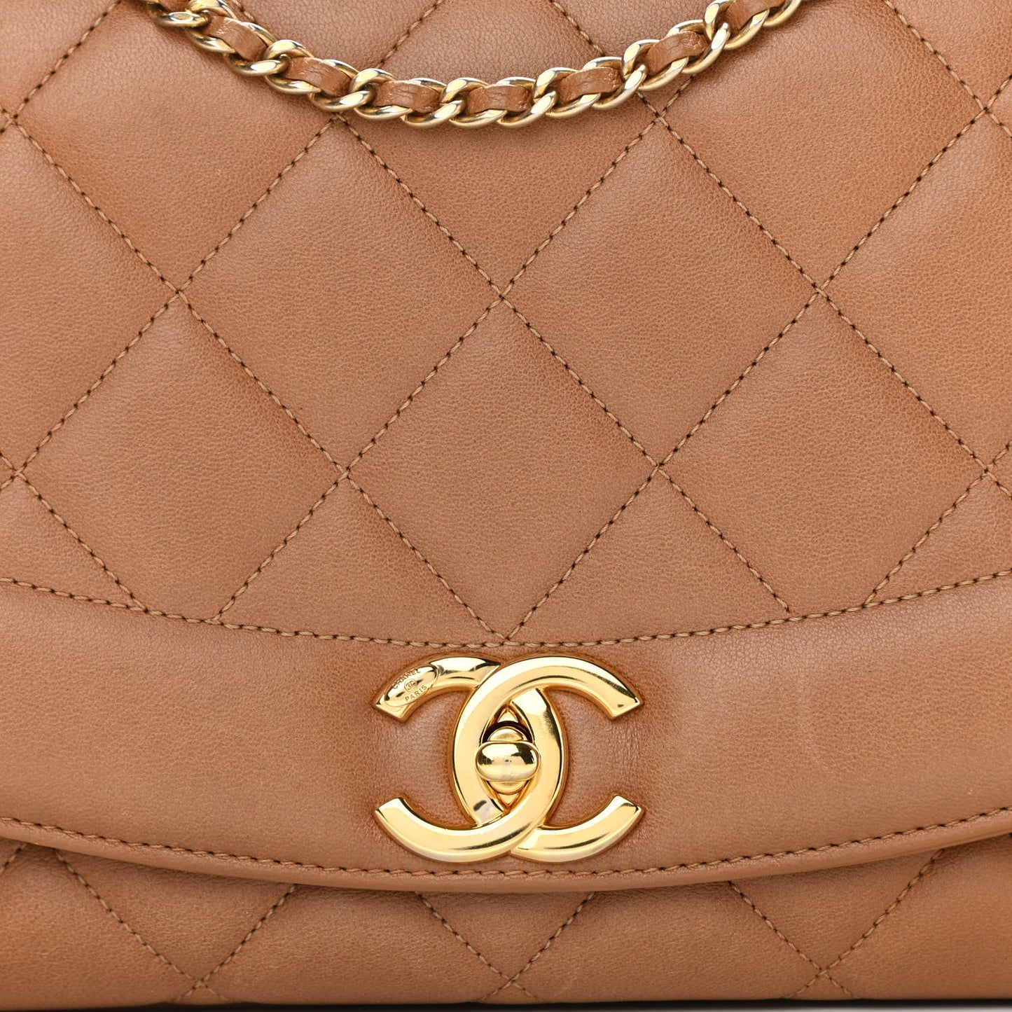 Lambskin Quilted Small Single Flap Beige