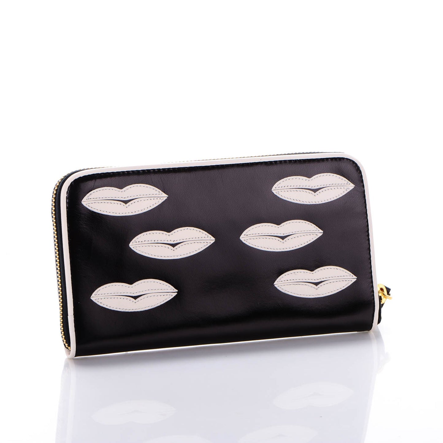 Goatskin Lip Print Zip Around Wallet Black Talco