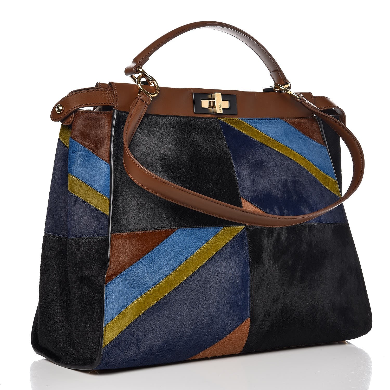Fendi Calf Hair Patchwork Large Peekaboo Iconic Satchel Black Brown Multicolor 3 of 8